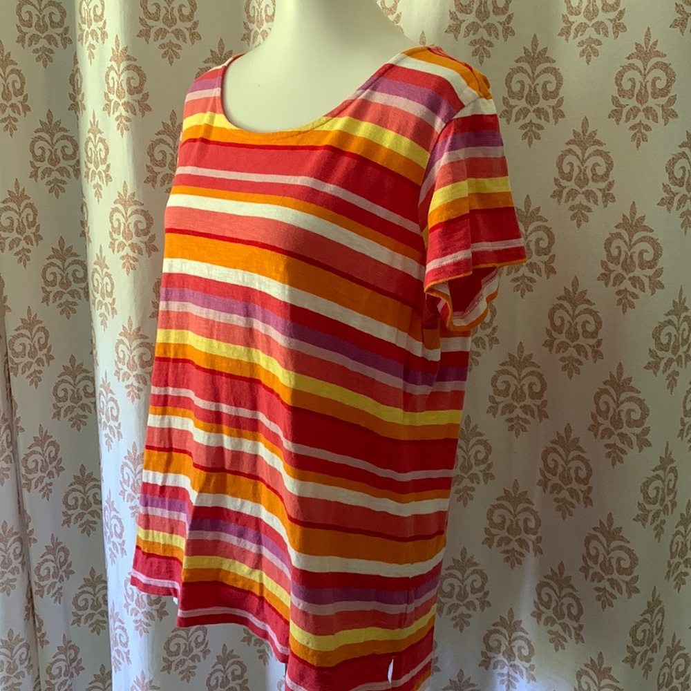 Orvis 100% Cotton Striped Top with buttons down the back L